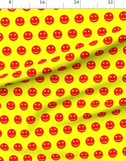 Red Smiley Faces on Bright Yellow Background