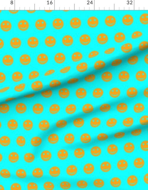 Orange Smiley Faces on Bright Aqua Background