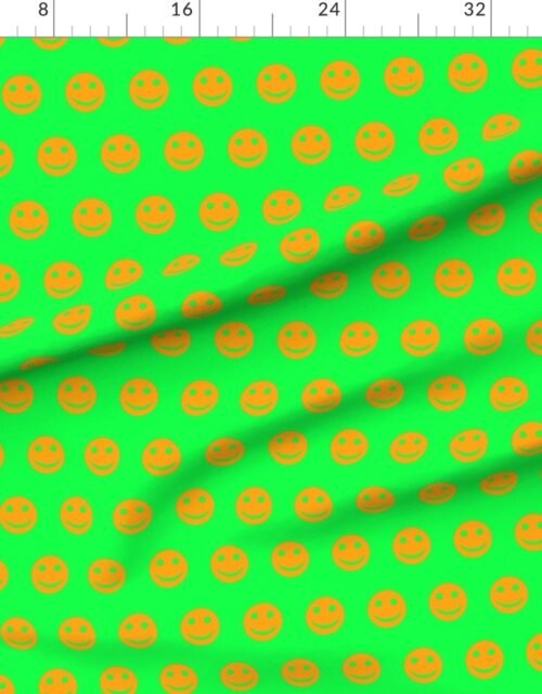 Orange Smiley Faces on Bright Green Background