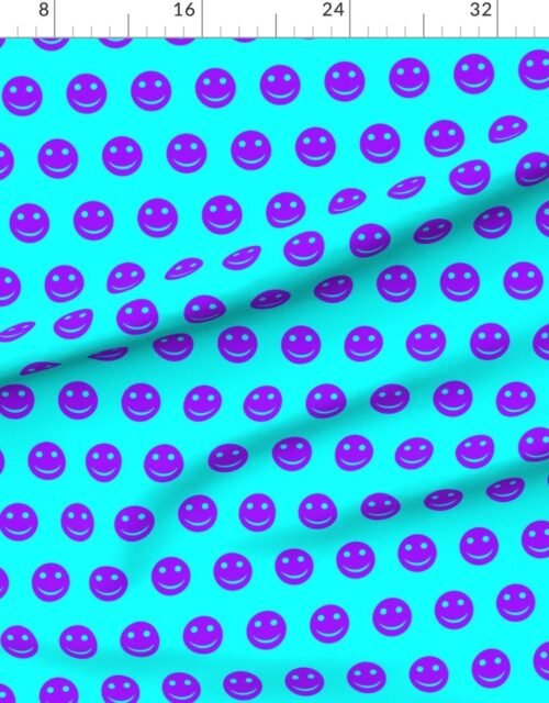 Purple Smiley Faces on Bright Aqua Background