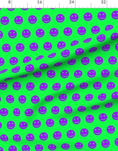 Purple Smiley Faces on Bright Green Background