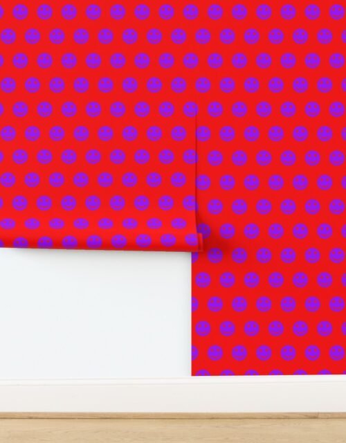 Purple Smiley Faces on Bright Red Background Wallpaper