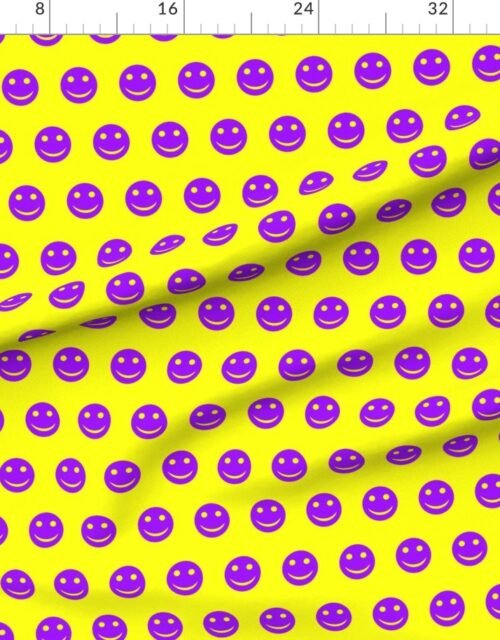 Purple Smiley Faces on Bright Yellow Background