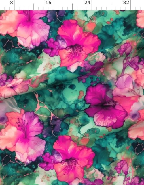 Hawaiian Alcohol Ink Hibiscus Print in Rose Pink