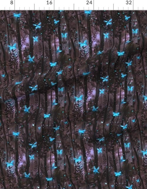Fabric in Aqua Fireflies and Butterflies in a Mystical Forest Fabric