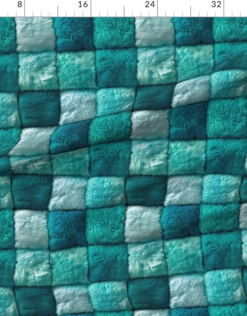 Turquoise Faux Fur Patchwork Fabric - Luxurious Plush Texture
