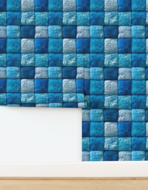 Large Royal Blue Faux Fur Patchwork Fabric - Luxurious Plush Texture Wallpaper