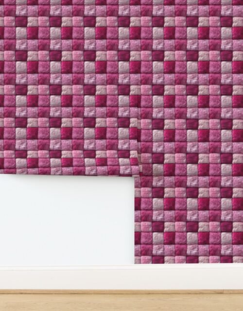 Small Hot Pink and Blush Faux Fur Patchwork Fabric - Luxurious Plush Textur Wallpaper