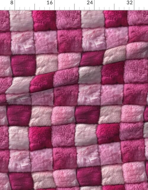 Large Hot Pink and Blush Faux Fur Patchwork Fabric - Luxurious Plush Textur