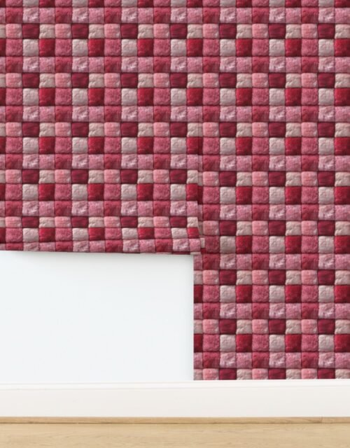 Small Red and Blush Christmas Faux Fur Patchwork - Luxurious Plush Texture Wallpaper