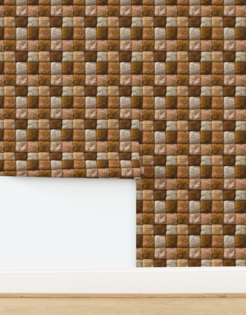 Small Amber and Ivory Faux Fur Patchwork Fabric - Luxurious Plush Texture Wallpaper