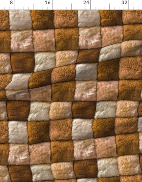 Large Amber and Ivory Faux Fur Patchwork Fabric - Luxurious Plush Texture
