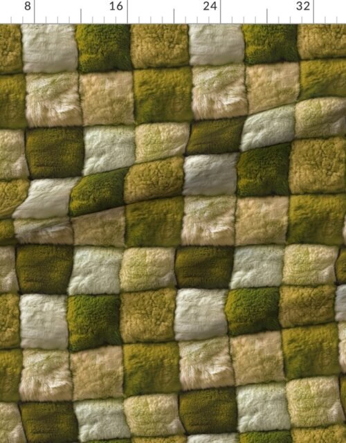 Large Forest Green and Ivory Faux Fur Patchwork - Luxurious Plush Texture