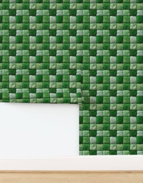 Small Emerald and Ivory Faux Fur Patchwork Fabric - Luxurious Plush Texture Wallpaper