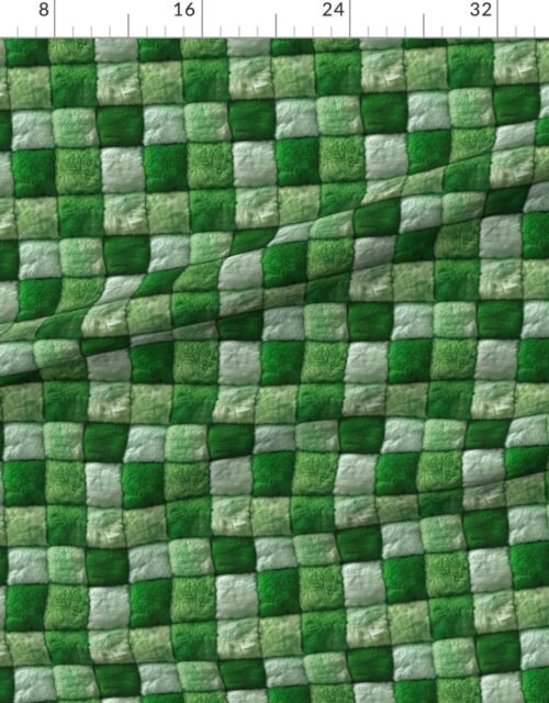 Small Emerald and Ivory Faux Fur Patchwork Fabric - Luxurious Plush Texture