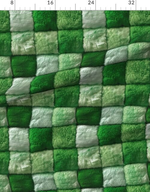 Large Emerald and Ivory Faux Fur Patchwork Fabric - Luxurious Plush Texture