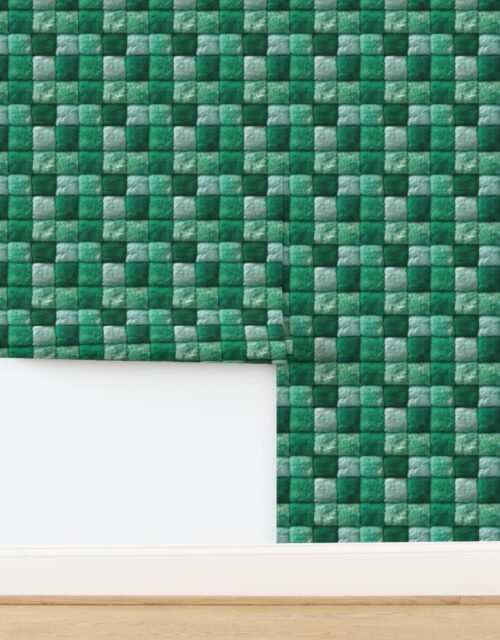 Small Jade and Seafoam Faux Fur Patchwork Fabric - Luxurious Plush Texture Wallpaper