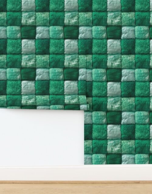 Large Jade and Seafoam Faux Fur Patchwork Fabric - Luxurious Plush Texture Wallpaper