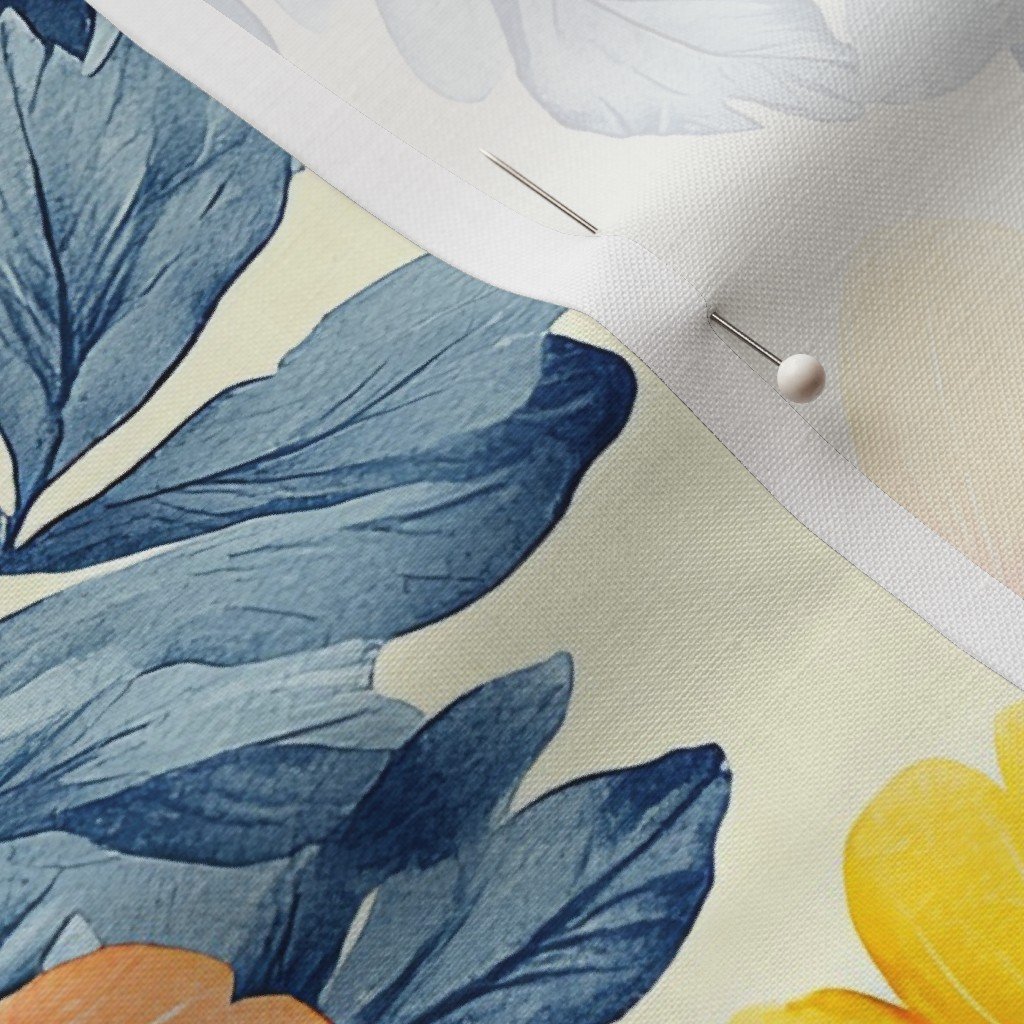 Fabric in Vintage Hawaiian Floral with Orange and Yellow Hibiscus on Soft Cream Fabric Fabric in Vintage Hawaiian Floral with Orange and Yellow Hibiscus on Soft Cream Fabric - Image 3