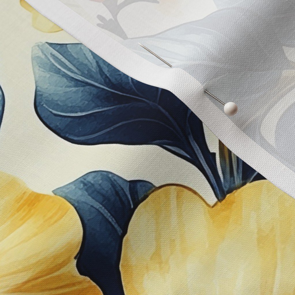 Fabric in Hawaiian Floral Watercolor with Orange Hibiscus and Blue Leaves on Cream Fabric Fabric in Hawaiian Floral Watercolor with Orange Hibiscus and Blue Leaves on Cream Fabric - Image 3