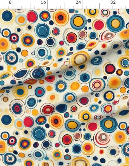 Fabric in Retro Abstract Circles with Blue and Yellow on Light Background Fabric