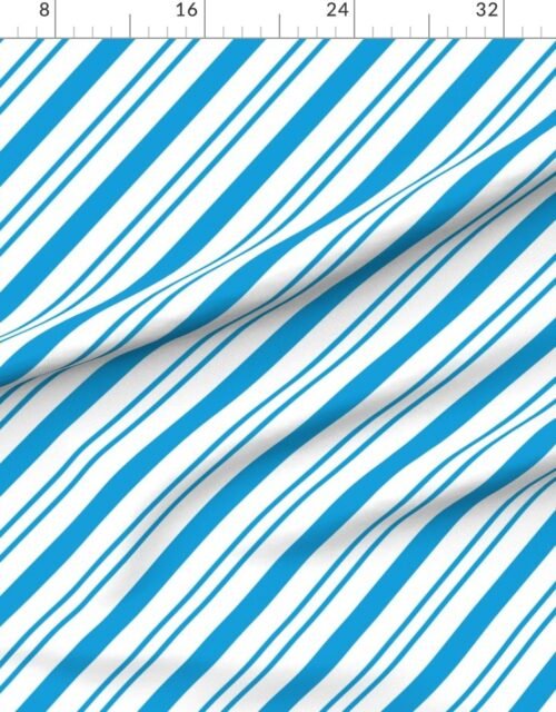 Fabric in Classic Blue Diagonal Christmas Candy Stripes Fabric