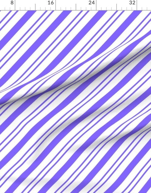 Fabric in Classic Purple Diagonal Christmas Candy Stripes on White Background Fabric
