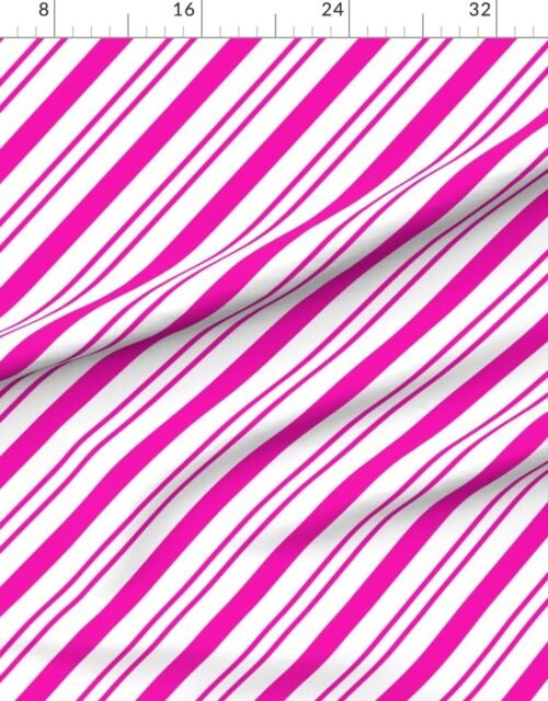 Fabric in Classic Pink Diagonal Christmas Candy Stripes on White Background Fabric