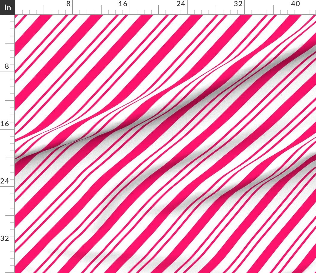 Fabric in Classic Bright Pink Diagonal Christmas Candy Stripes on White Background Fabric Fabric in Classic Bright Pink Diagonal Christmas Candy Stripes on White Background Fabric