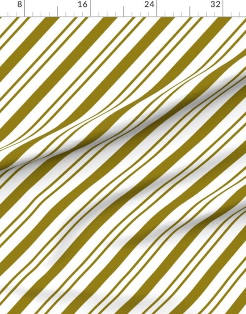 Fabric in Classic Gold Diagonal Christmas Candy Stripes on White Background Fabric