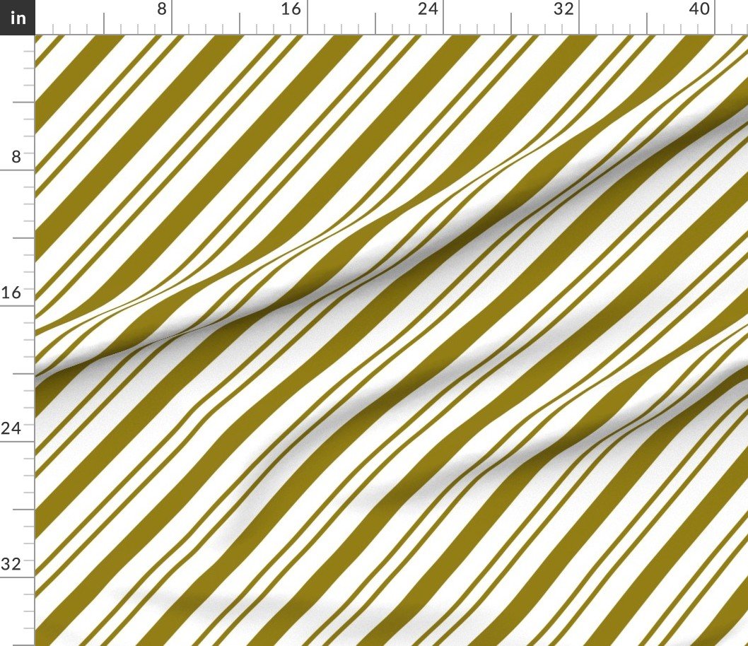 Fabric in Classic Gold Diagonal Christmas Candy Stripes on White Background Fabric Fabric in Classic Gold Diagonal Christmas Candy Stripes on White Background Fabric