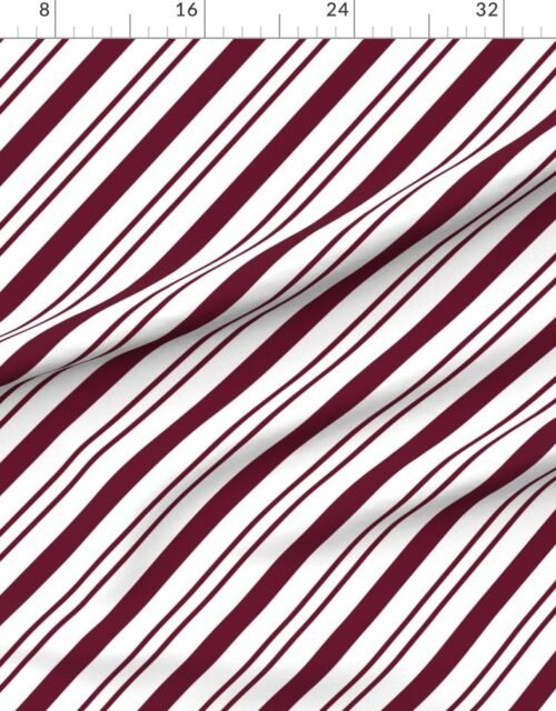 Fabric in Classic Cranberry Diagonal Christmas Candy Stripes on White Background Fabric