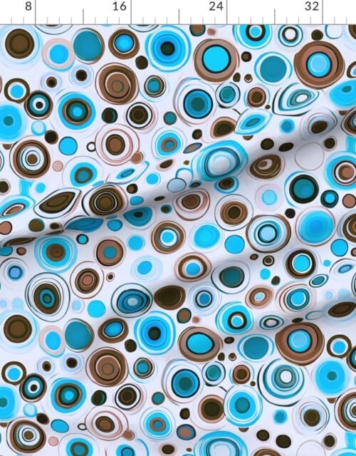 Fabric in Retro Abstract Circles with Blue and Brown on Light Background Fabric
