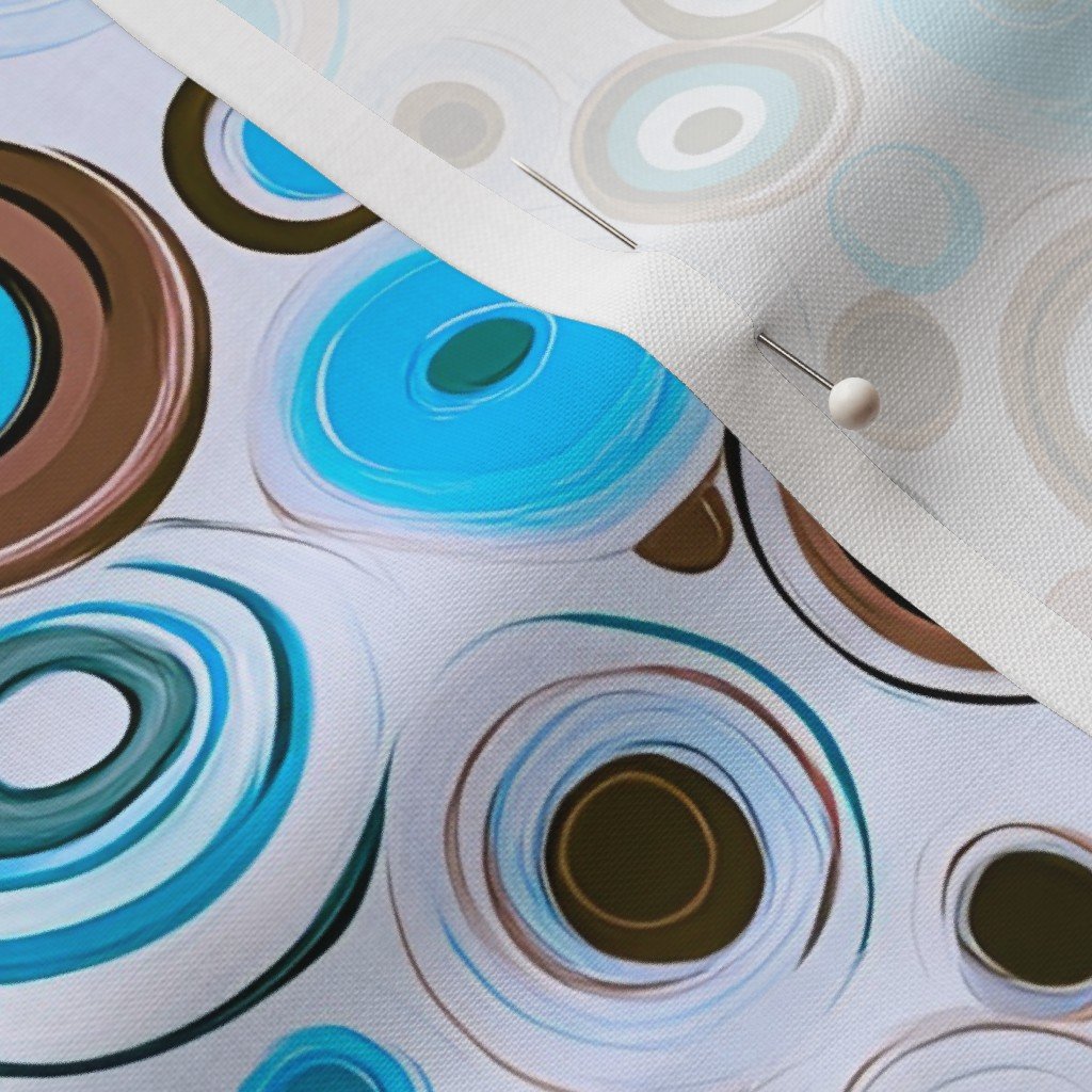 Fabric in Small Retro Abstract Circles with Blue and Brown on Light Background Fabric Fabric in Small Retro Abstract Circles with Blue and Brown on Light Background Fabric - Image 3