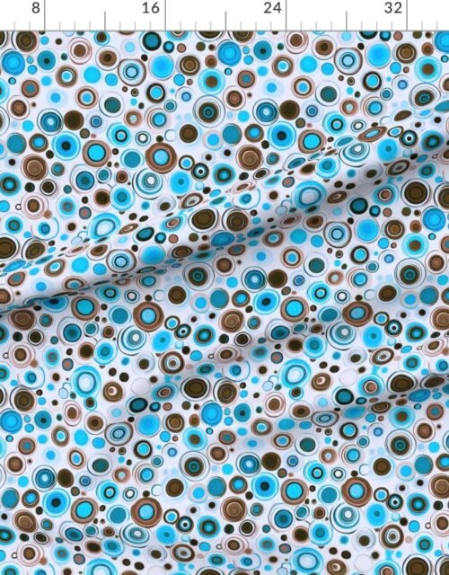Fabric in Small Retro Abstract Circles with Blue and Brown on Light Background Fabric