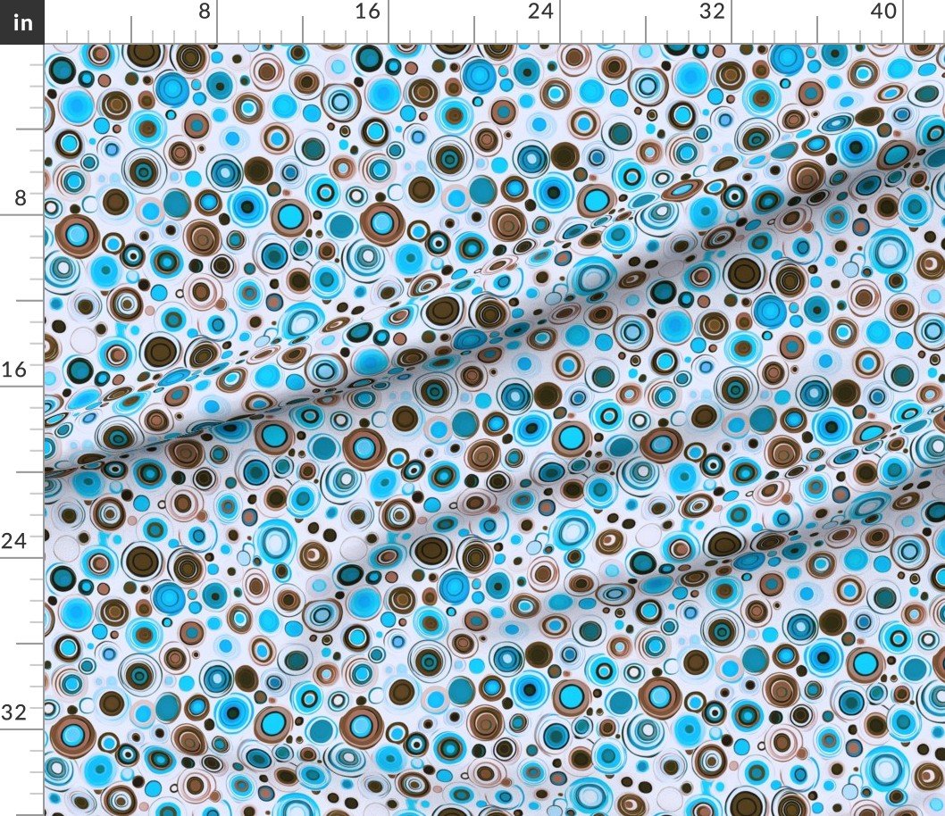 Fabric in Small Retro Abstract Circles with Blue and Brown on Light Background Fabric Fabric in Small Retro Abstract Circles with Blue and Brown on Light Background Fabric