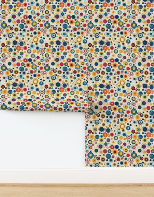 Small Retro Abstract Circles with Blue and Yellow on Light Background Wallpaper