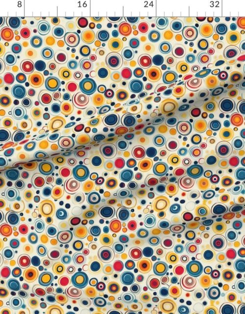 Fabric in Small Retro Abstract Circles with Blue and Yellow on Light Background Fabric
