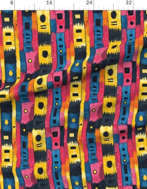 Fabric in Dashiki Fusion Bold Brushstrokes Yellow Blue and Pink Fabric