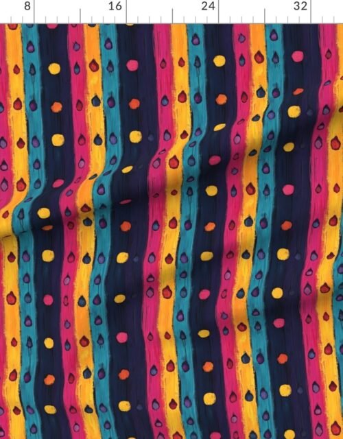 Fabric in Dashiki Fusion Colorful Brushstrokes with Dots Yellow Teal and Pink Fabric