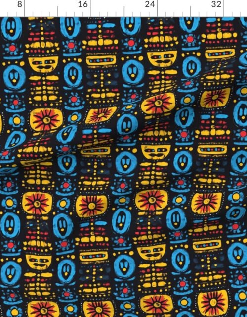 Fabric in Dashiki Fusion Tribal Abstract Yellow Red and Blue on Black Fabric