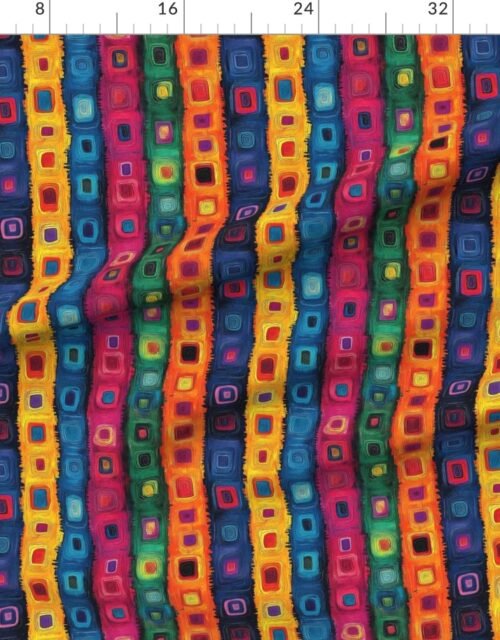 Fabric in Dashiki Fusion Colorful Squares Green Orange Blue and Pink Fabric