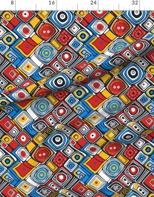 Fabric in Dashiki Fusion Abstract Squares Red Yellow and Blue Fabric