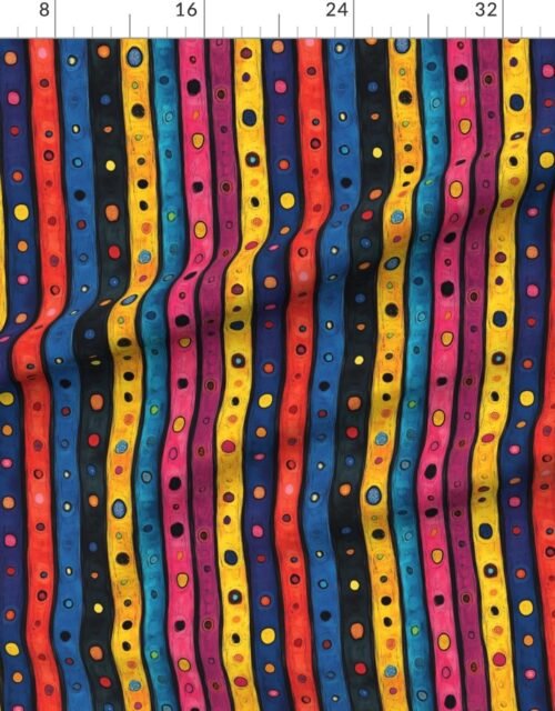 Fabric in Dashiki Fusion Colorful Dots Yellow Red and Blue Stripes Fabric