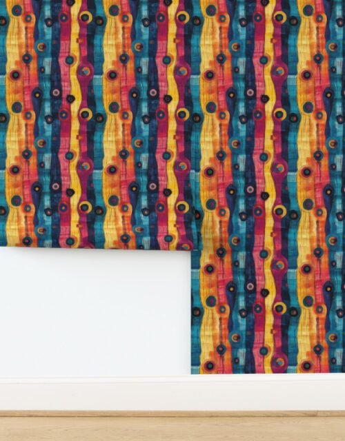 Dashiki Fusion Colorful Circles Yellow Blue and Pink Waves Wallpaper