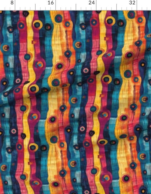 Fabric in Dashiki Fusion Colorful Circles Yellow Blue and Pink Waves Fabric