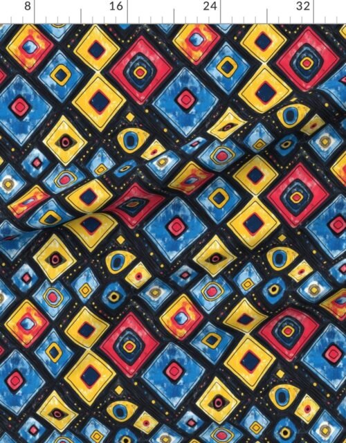 Fabric in Dashiki Fusion Geometric Diamonds Yellow Blue and Red Fabric