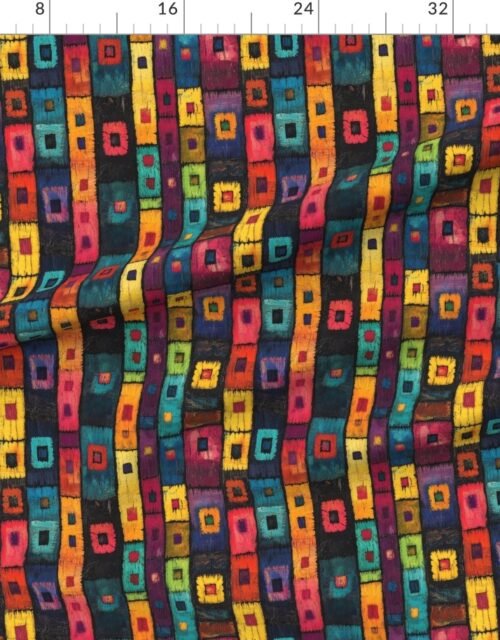 Fabric in Dashiki Fusion Bold Squares Yellow Pink and Blue Fabric