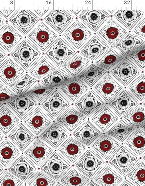 Fabric in Dashiki Fusion Monochrome and Red Geometric Circles Fabric