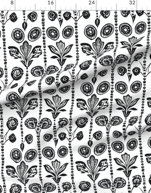 Fabric in Dashiki Fusion Monochrome Floral and Circular Motifs Fabric